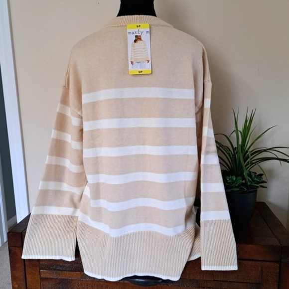 New! Matty M Tunic Sweater Women's Small Cream Beige Striped Knit Oversized - Picture 5 of 16